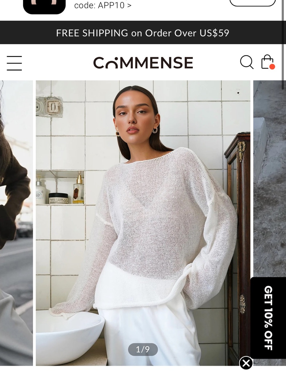 Commense White Sheer Knit Pullover